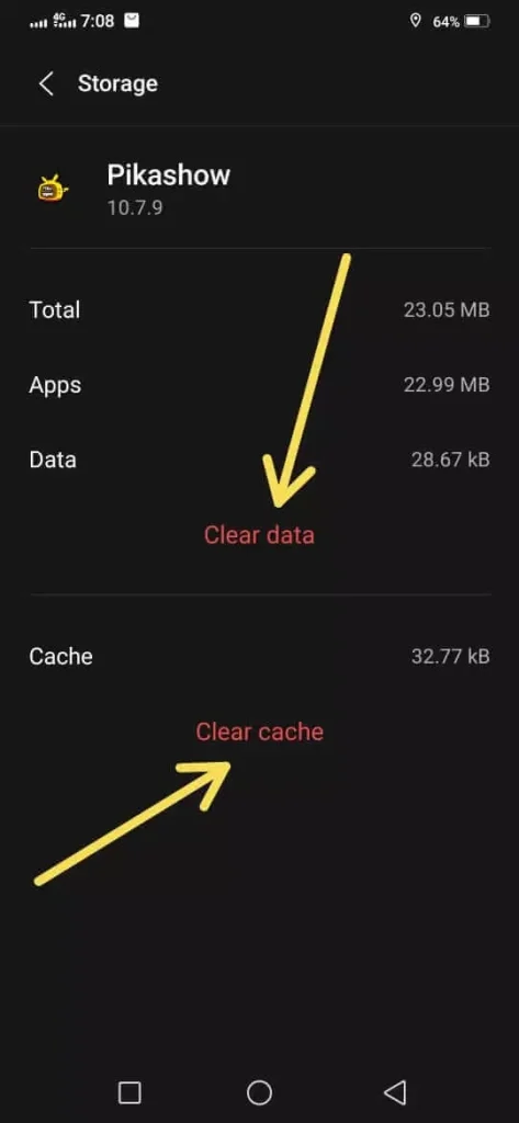 Clear Cache and Data in PiakShow by Mobile Setting