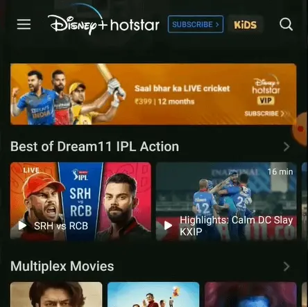 Disney + Hotstar App for IPL